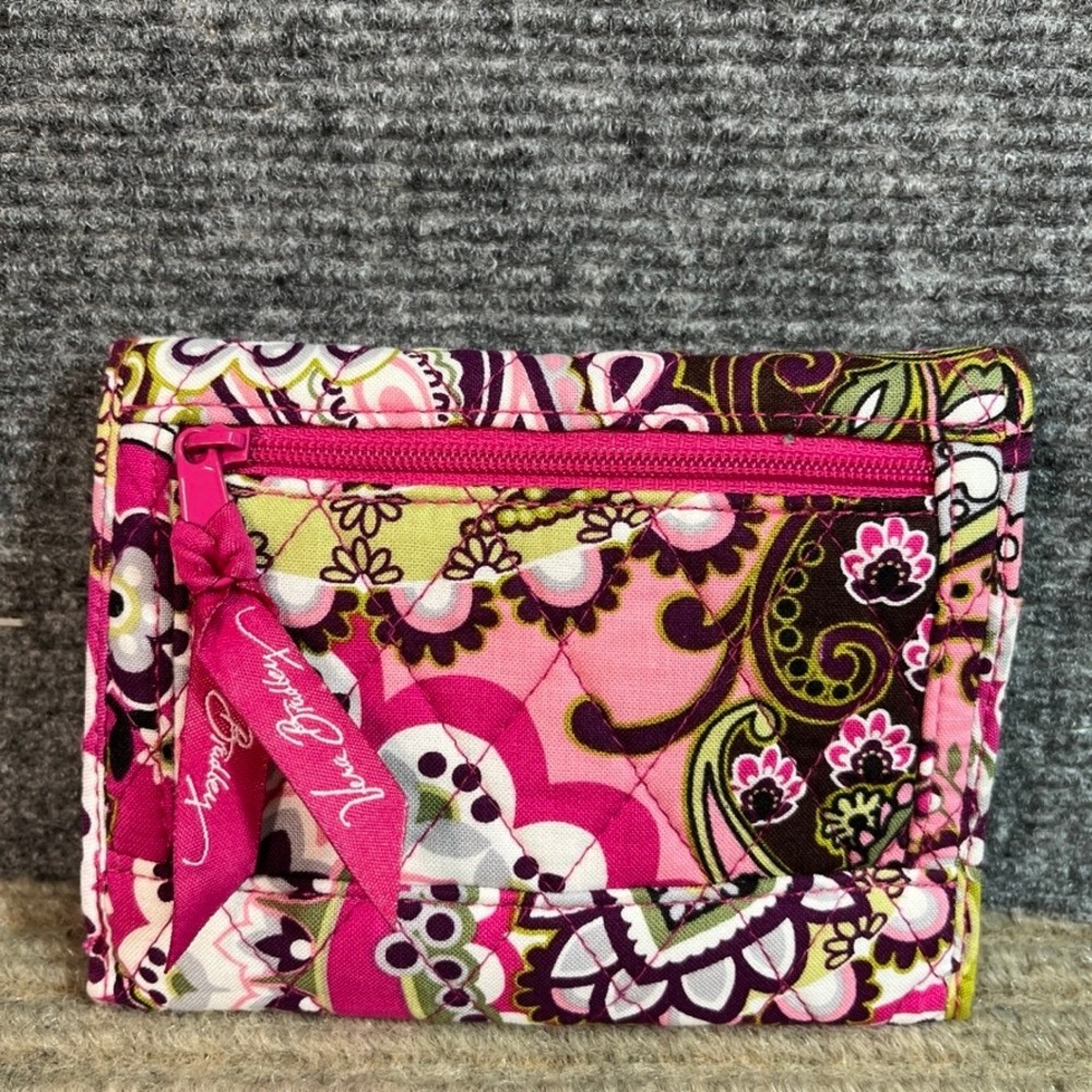 Vera Bradley Plum Crazy Quilted Cotton Trifold Wallet Pink Purple Paisley Floral - Picture 3 of 8